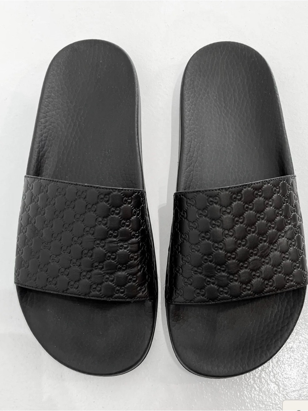 Gucci Black Embossed Logo Slide Sandals